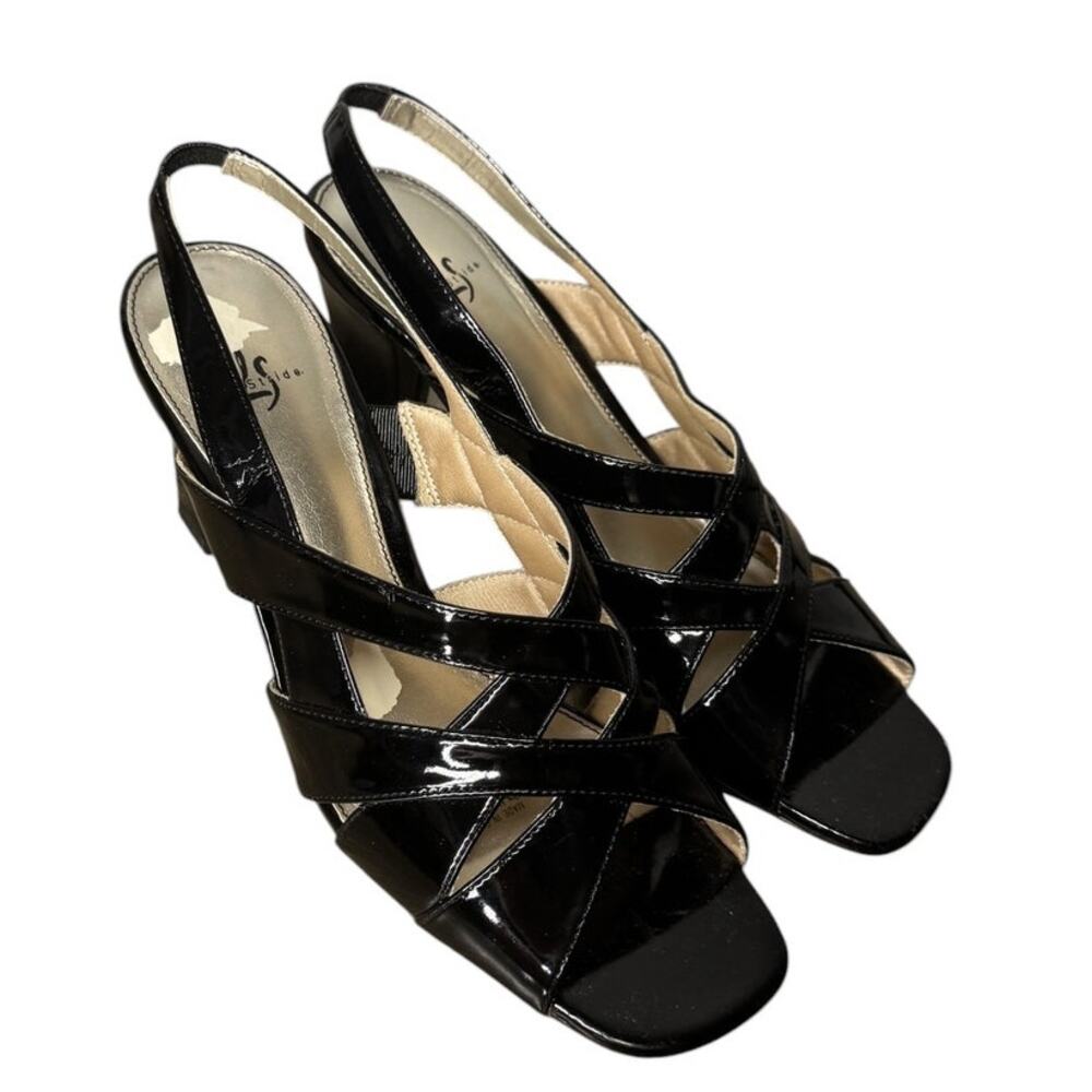 LifeStride Carey Women’s 8M Black Patent Look Strappy Slingback Heels
